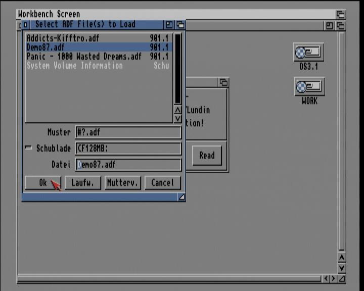 Screenshot Amiga 1200 / WB3.1 - ADF-Imagedatei auf Diskette zurück schreiben